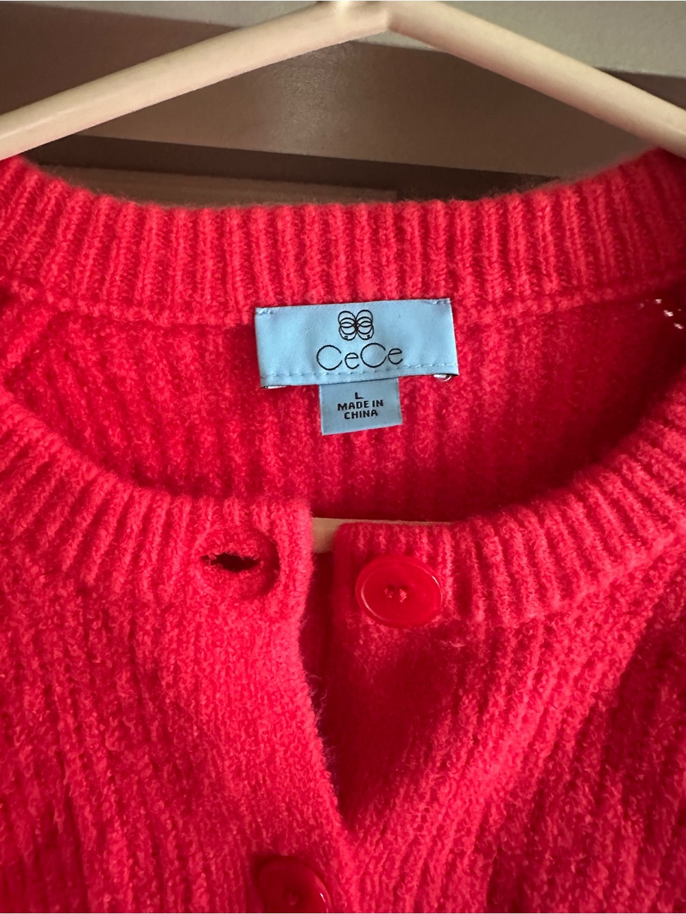 CeCe Bright Red Button-Front Knit Cardigan